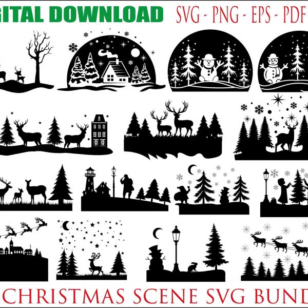 Enchanting Winter Christmas Scene SVG Bundle with Santa Reindeer Deer