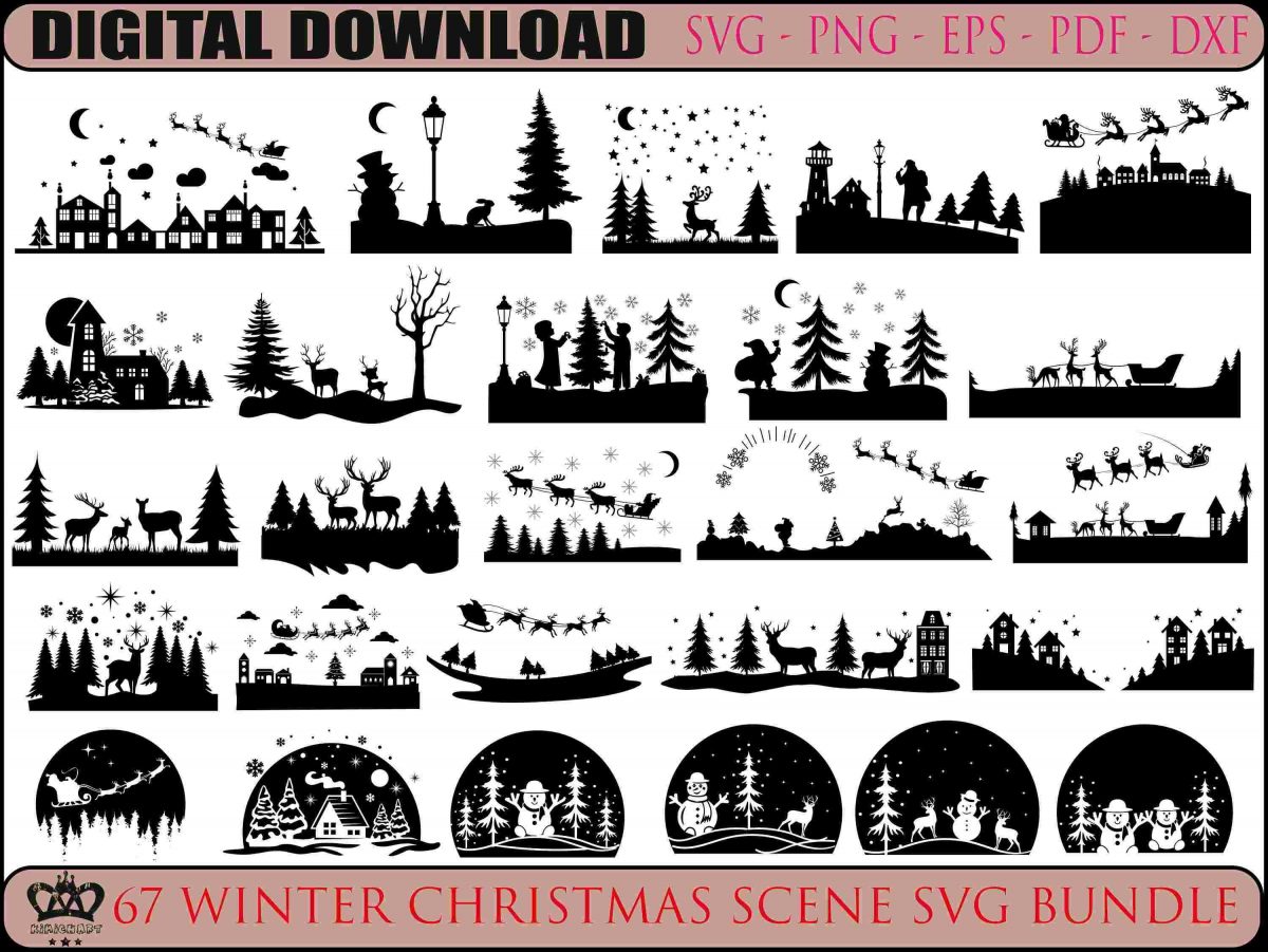 Enchanting Winter Christmas SVG Bundle Santa Reindeer Pine Tree Scene