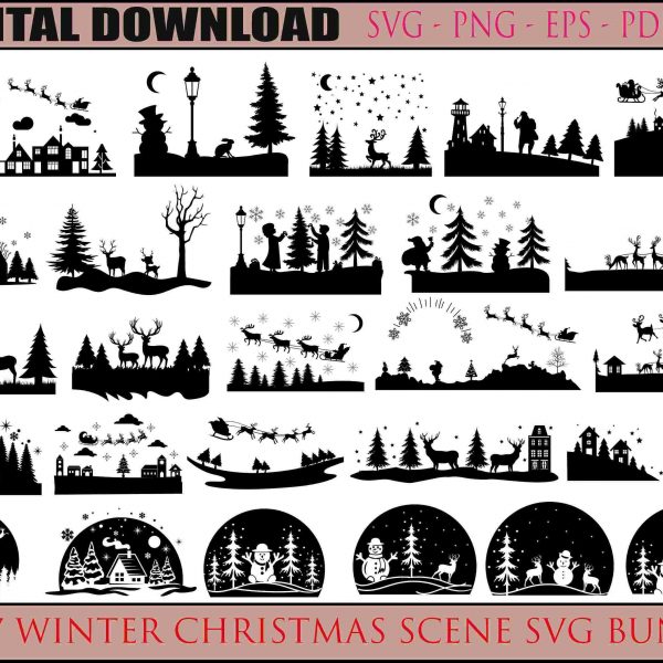 Enchanting Winter Christmas SVG Bundle Santa Reindeer Pine Tree Scene