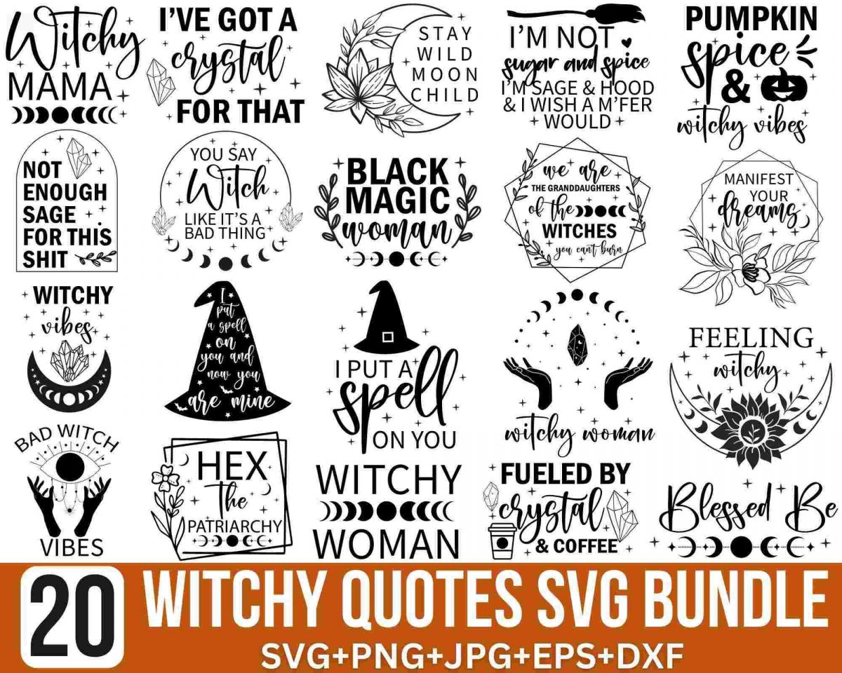 Enchanting Witchy Quotes Magic Clipart Bundle with Fall Wicca