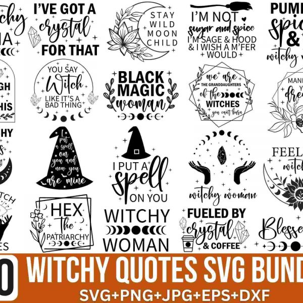 Enchanting Witchy Quotes Magic Clipart Bundle with Fall Wicca