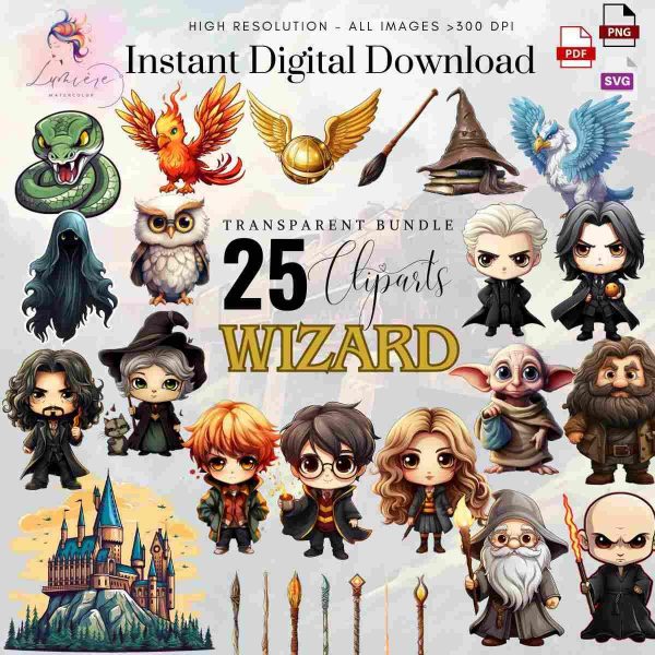 Enchanting Wizard Clipart Bundle 25 HighQuality Png Svg Pdf Digital