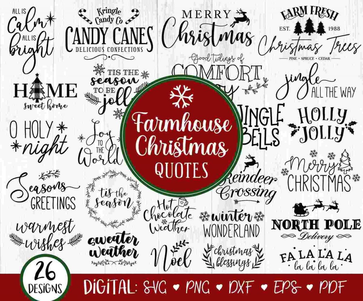 Farmhouse Christmas Quotes Bundle 26 SVGs for Festive Holiday Decor