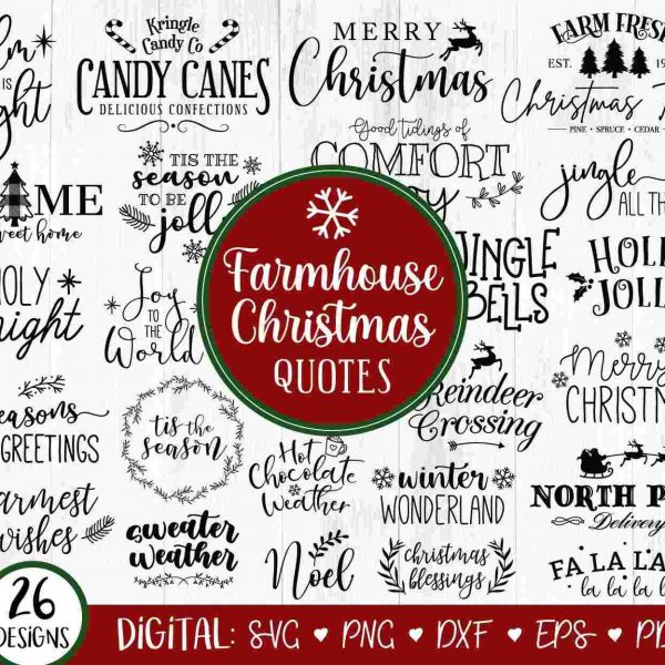 Farmhouse Christmas Quotes Bundle 26 SVGs for Festive Holiday Decor