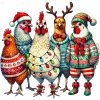 Festive Christmas Chickens PNG Clipart, Holiday Roosters with Santa Hats & Sweaters,Cute Xmas Chicken for Card,DIY Craft,T-Shirt Sublimation