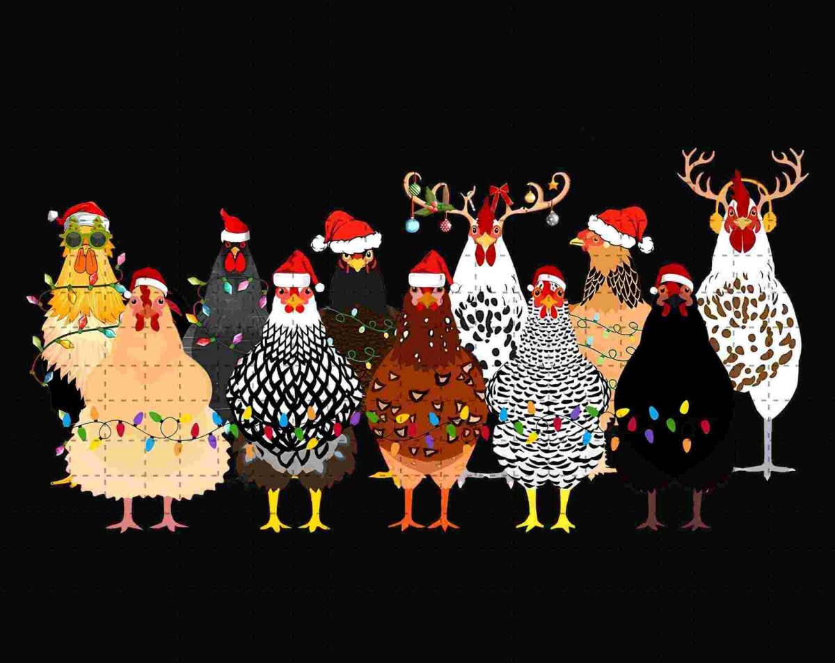 Festive Christmas Chickens SVG Merry Holiday PNG Xmas Lights PNG