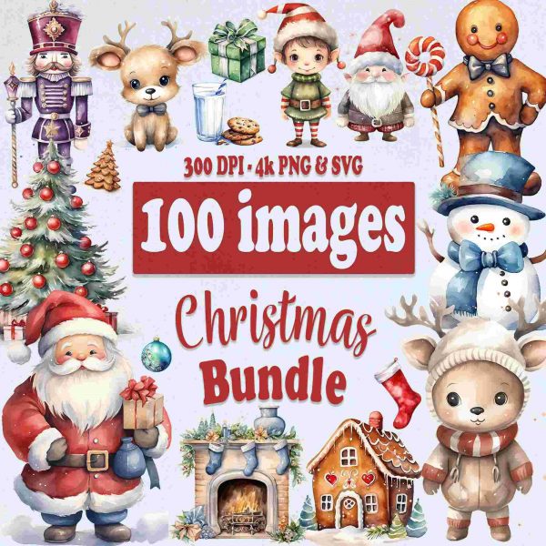 Festive Christmas Clipart Bundle Santa Reindeer Tree Snowman PNG