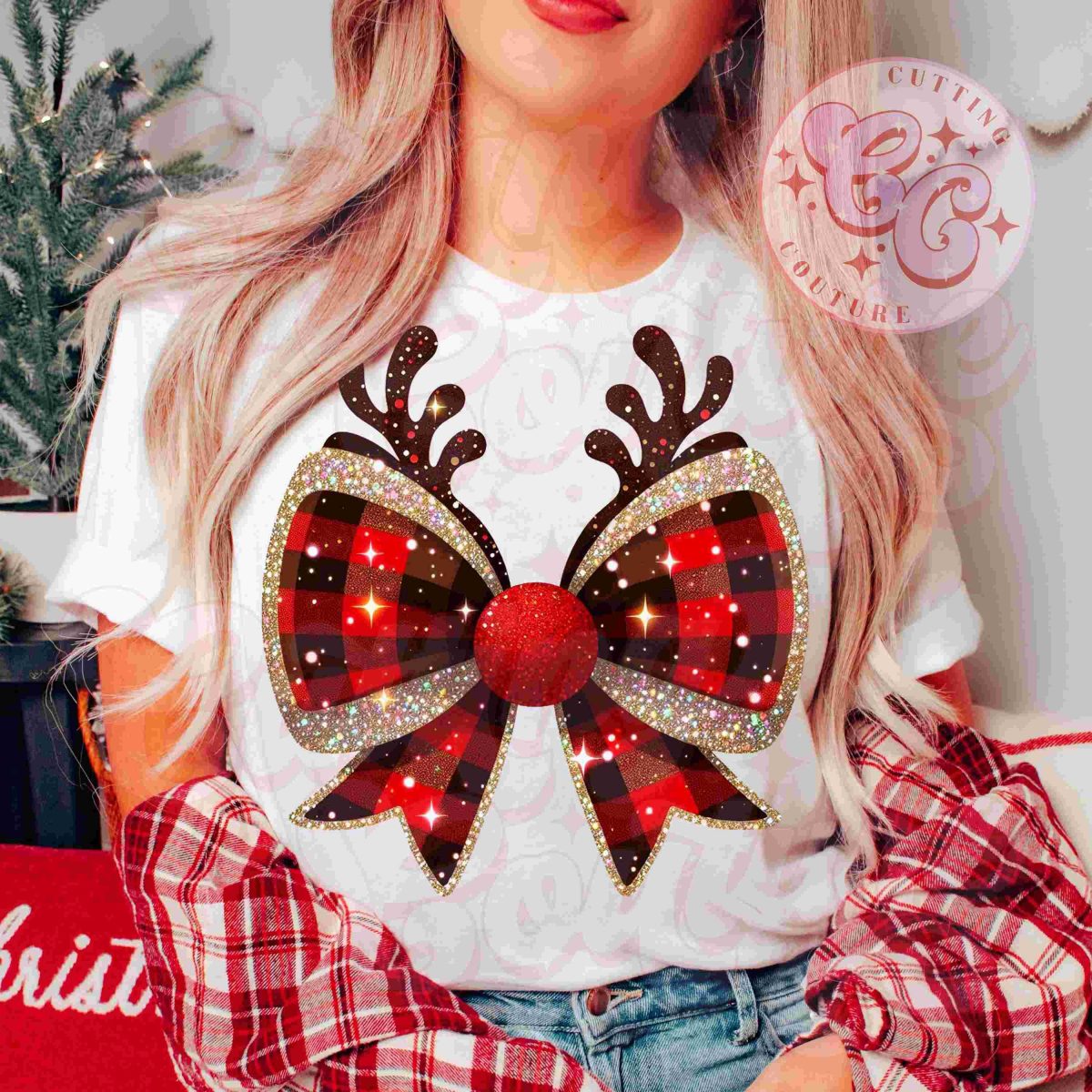 Festive Christmas Coquette Bow SVG Reindeer Design for Sublimation