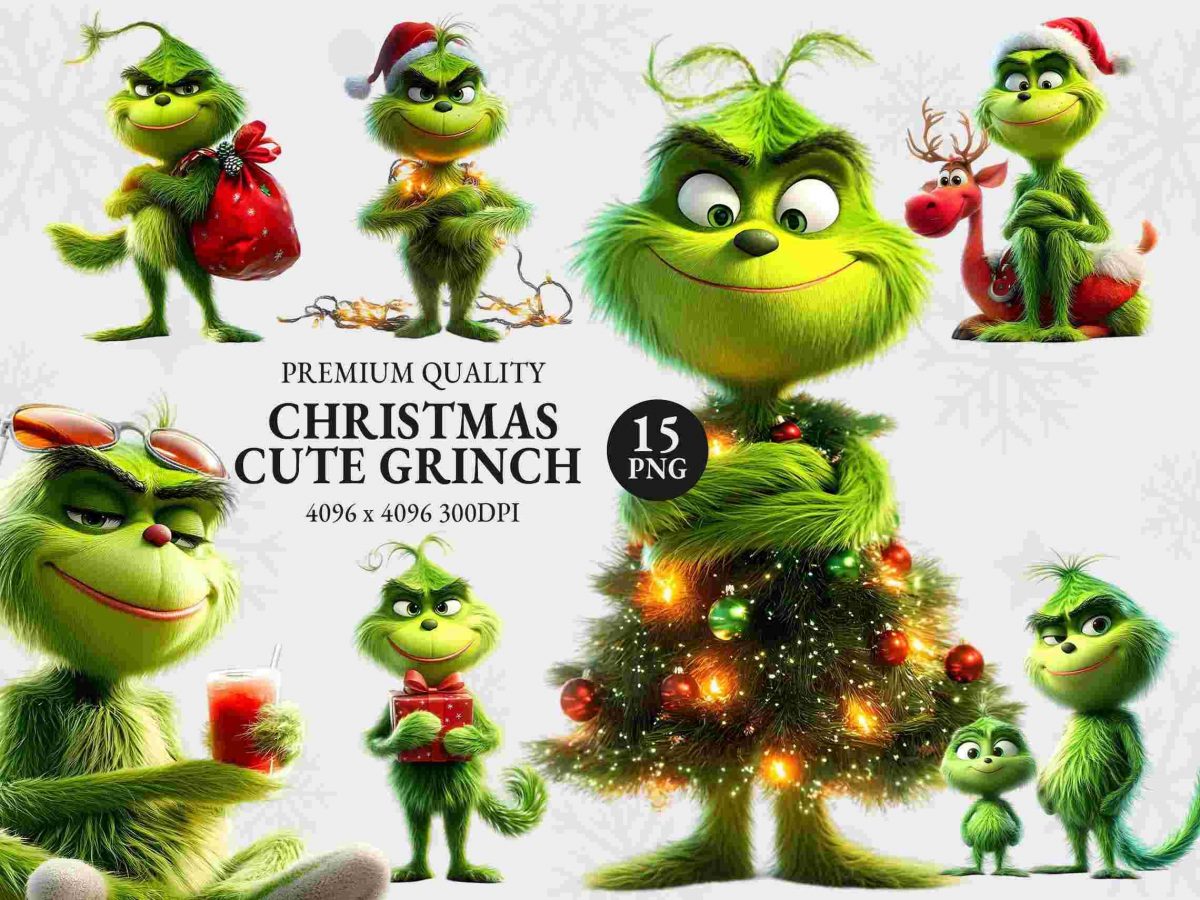 Festive Christmas Grinch SVG Clipart Collection for Winter Holidays