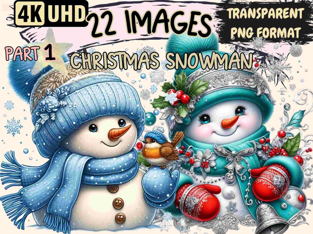 Festive Christmas Snowman Clipart Bundle 22 PNG Graphics Holiday