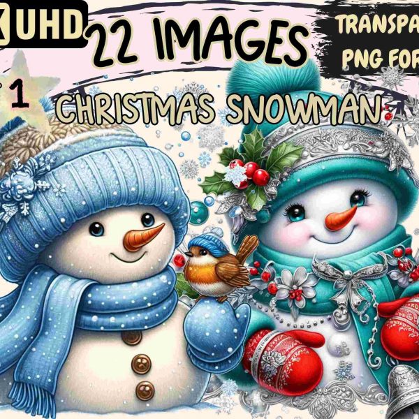 Festive Christmas Snowman Clipart Bundle 22 PNG Graphics Holiday