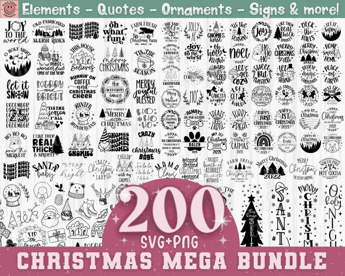 Festive Christmas SVG Bundle Quotes Signs Ornaments Elements PNG Cut