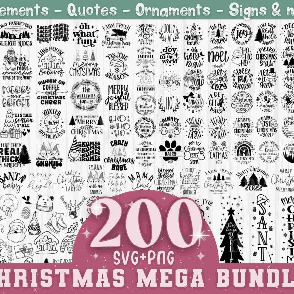 Festive Christmas SVG Bundle Quotes Signs Ornaments Elements PNG Cut