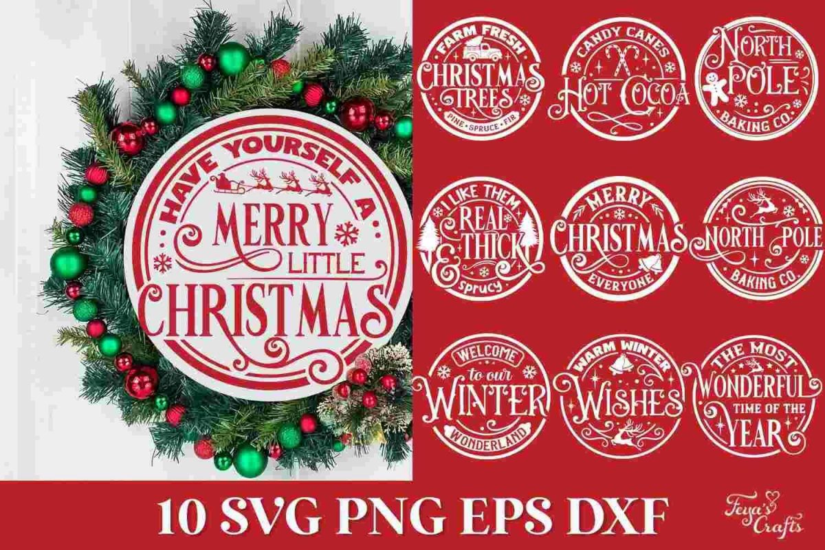 Festive Christmas SVG Collection Round Ornament Door Hanger Funny