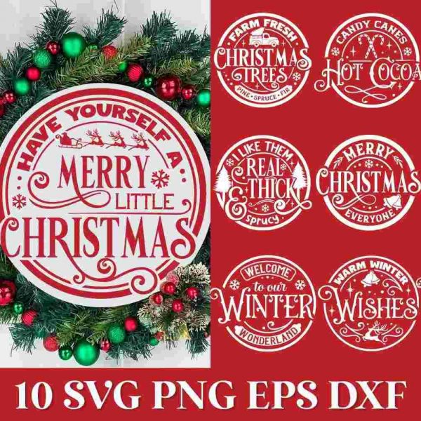 Festive Christmas SVG Collection Round Ornament Door Hanger Funny