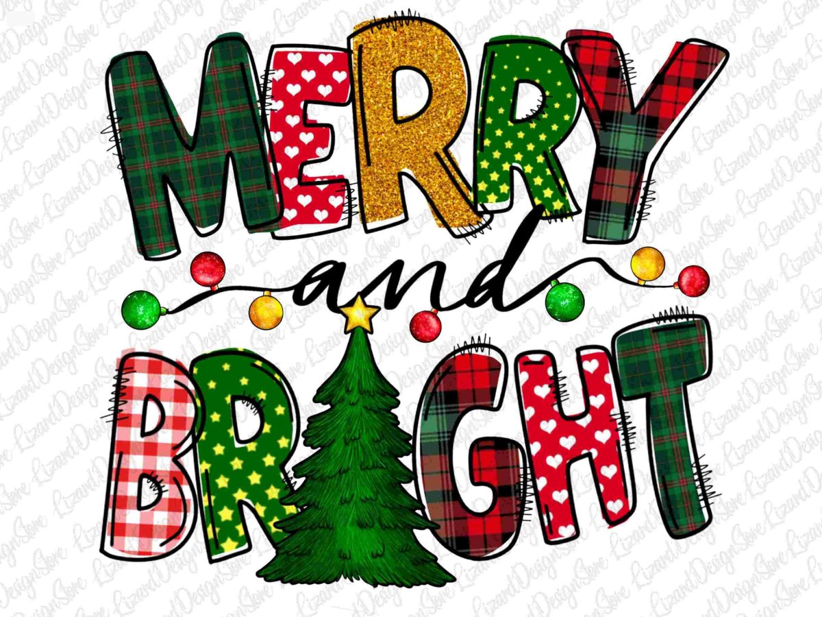 Festive Christmas SVG Design Merry Bright PNG Holiday Bells PNG