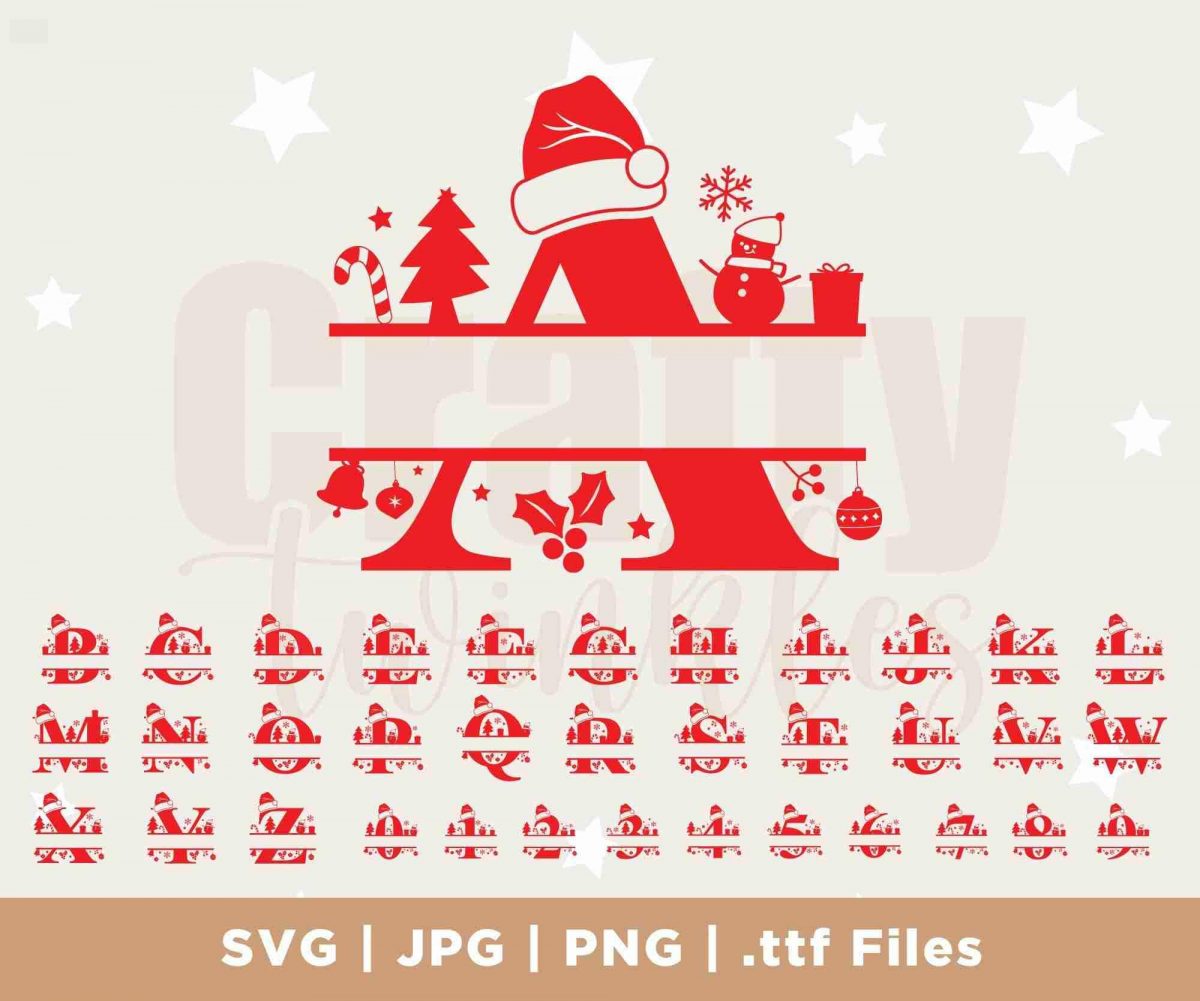 Festive Christmas SVG Font Monogram Split Alphabet Ornaments for