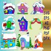 Festive Christmas SVG Houses Decorations Cartoon Vector Set New Year