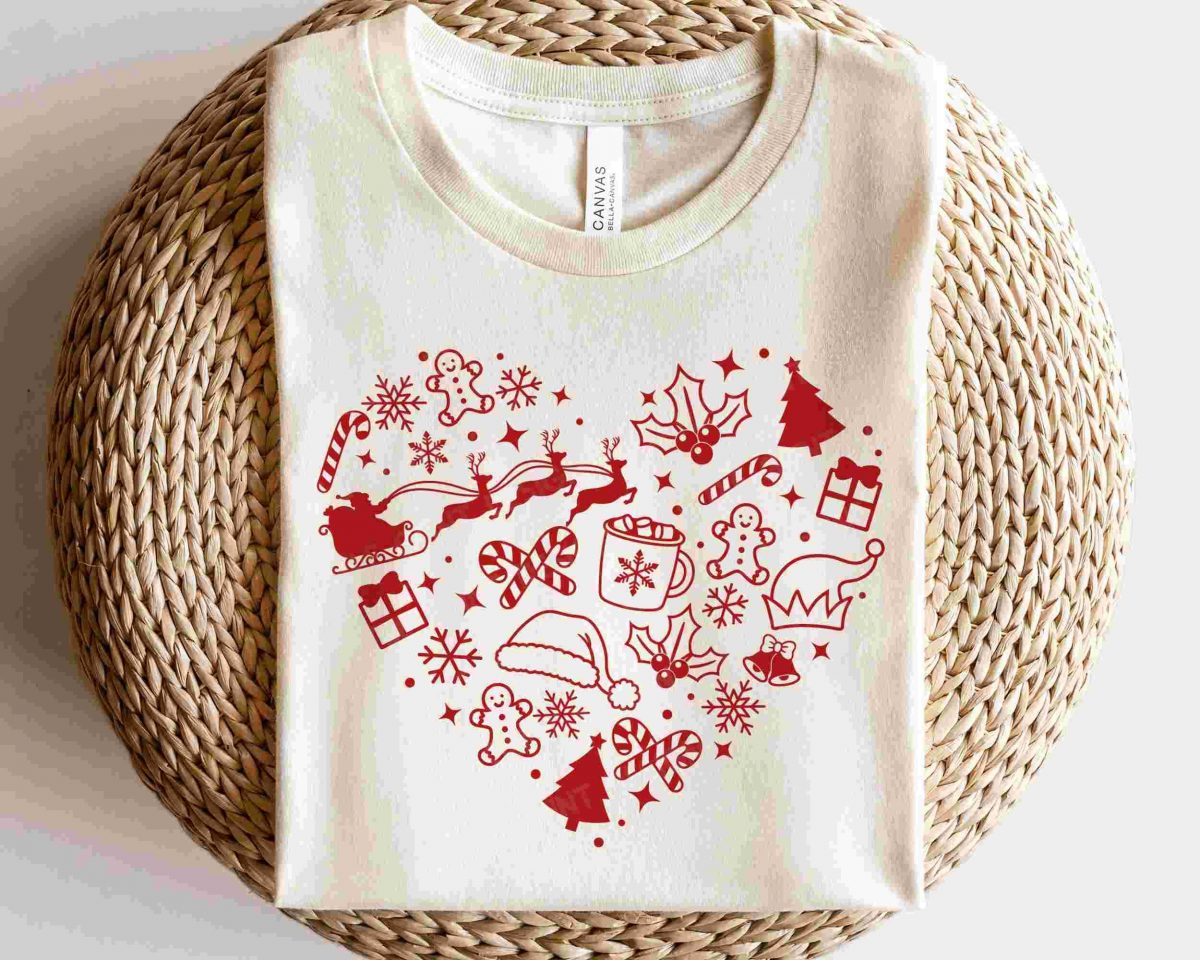 Festive Christmas SVG PNG Heart Tree Santa Hat Elf Kids Shirt Files