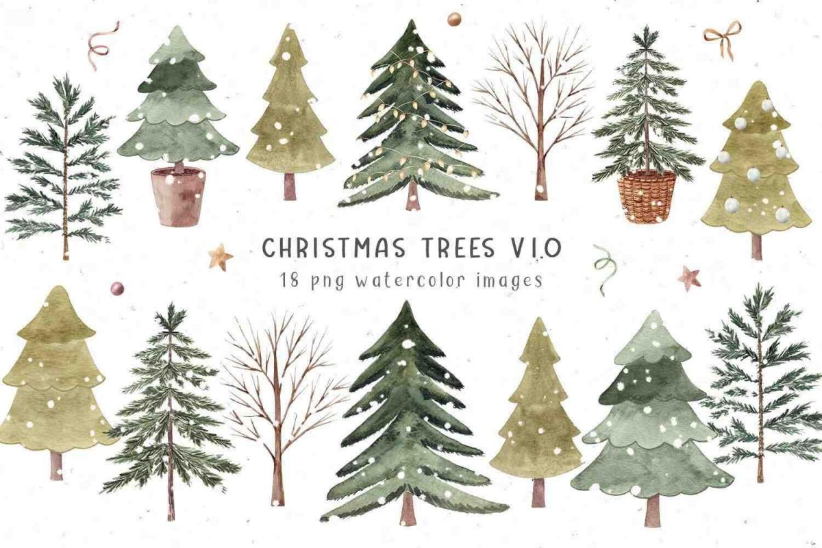 Festive Christmas Tree Clipart Bundle 18 PNG Images for Digital Art