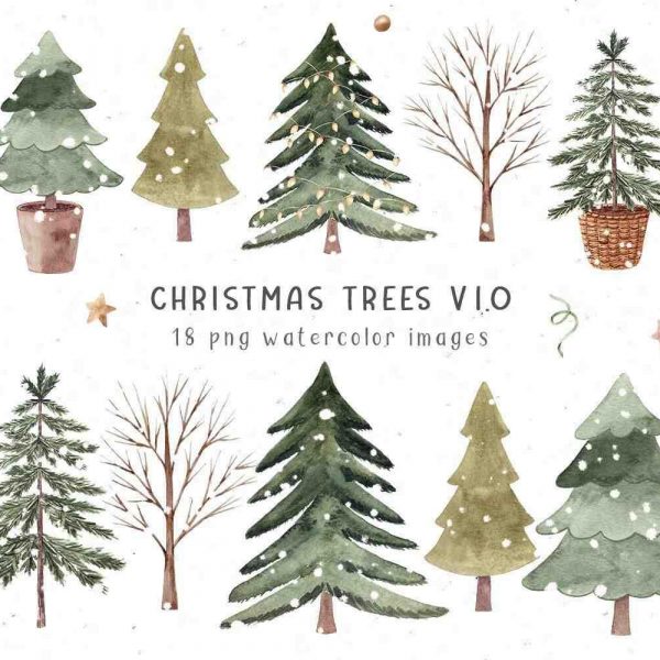 Festive Christmas Tree Clipart Bundle 18 PNG Images for Digital Art