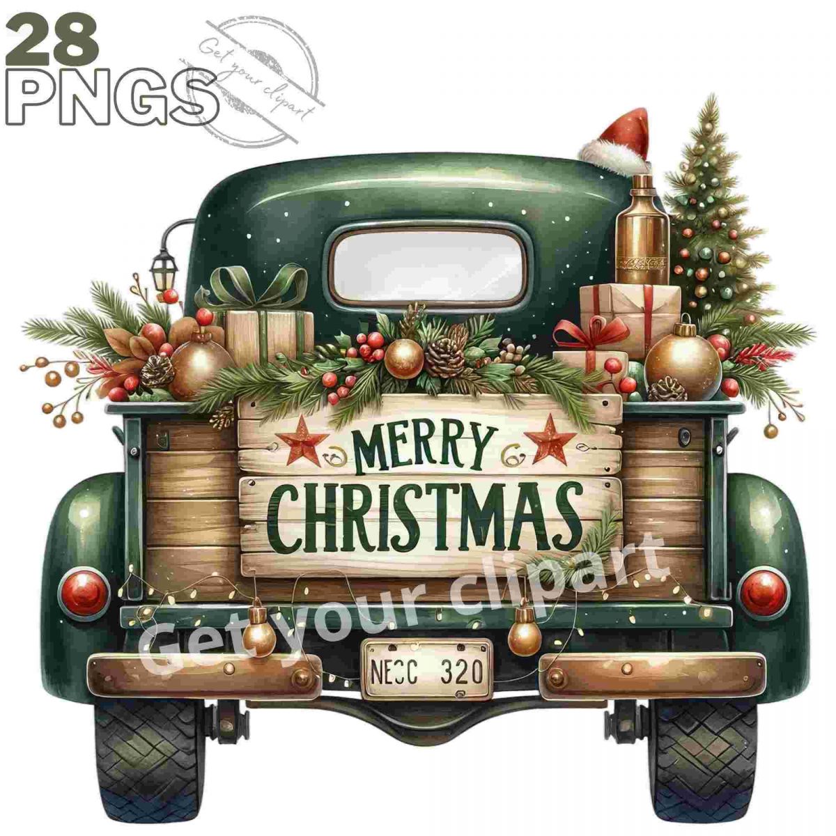 Festive Christmas Truck PNG Graphics for Commercial Use