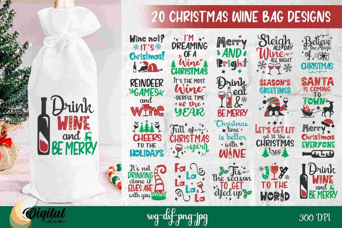 Festive Christmas Wine Bundle SVG Wine Quotes Gift Packaging