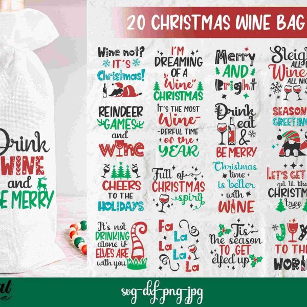 Festive Christmas Wine Bundle SVG Wine Quotes Gift Packaging