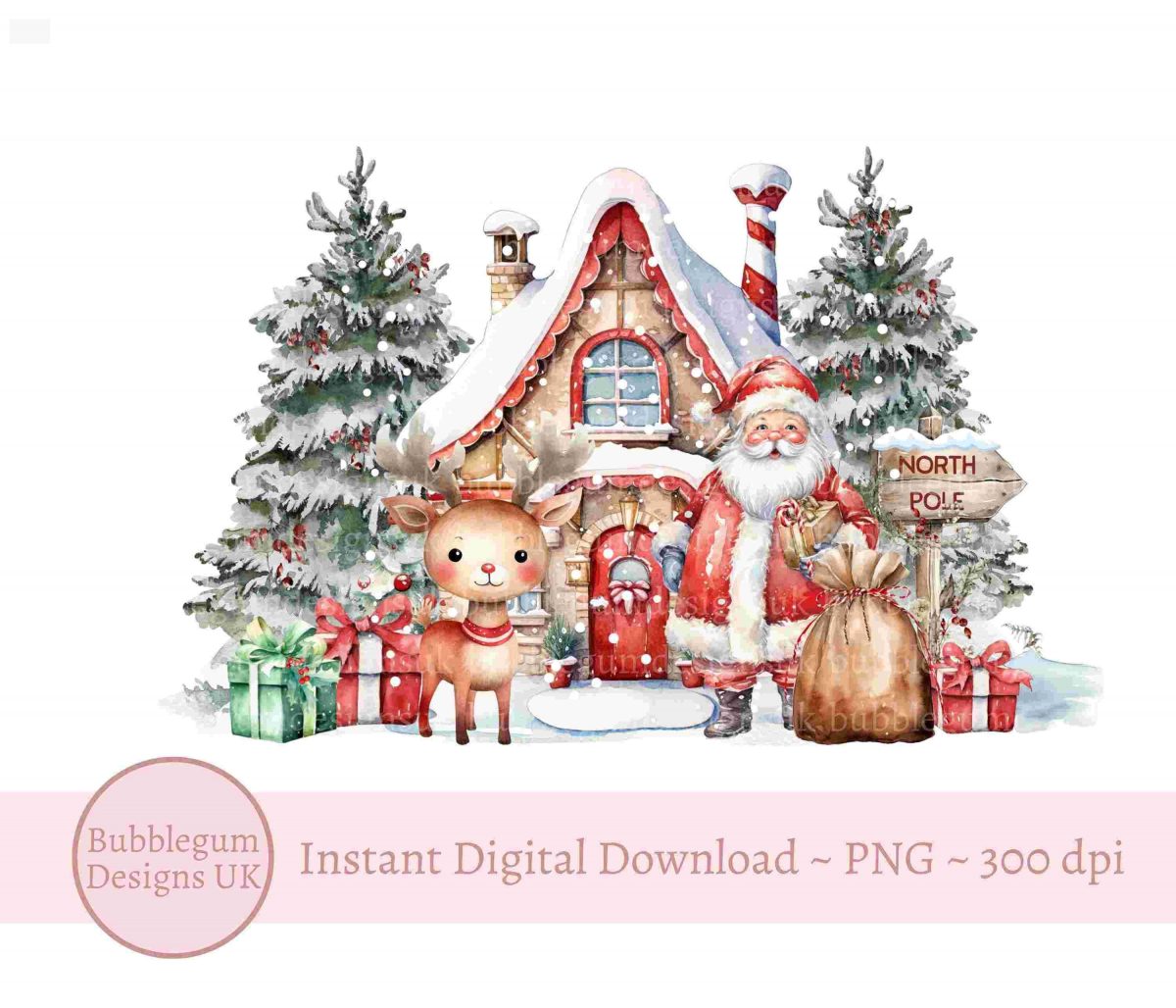 Festive Christmas Woodland Santa Reindeer PNG Design for Winter