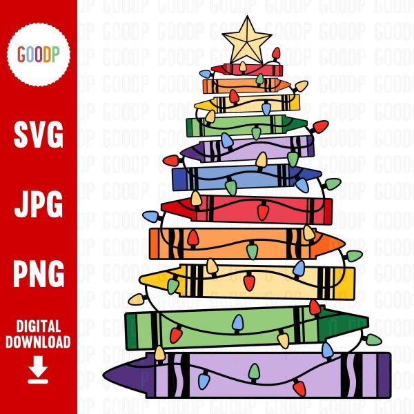 Festive Crayon Christmas Tree Svg Png Instant Download for Cricut