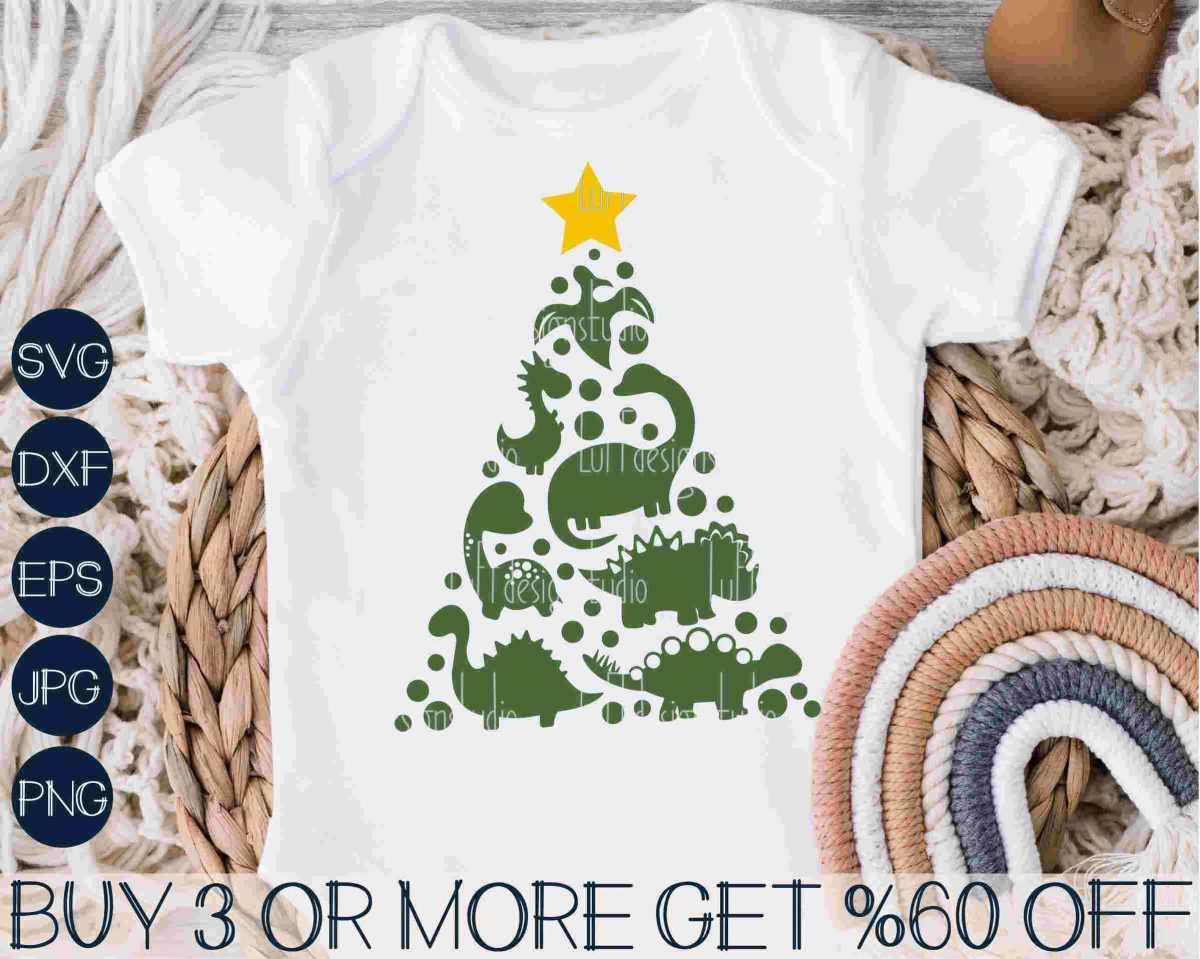 Festive Dino SVGs for Kids Christmas Tree Cute Shirts Cricut Files