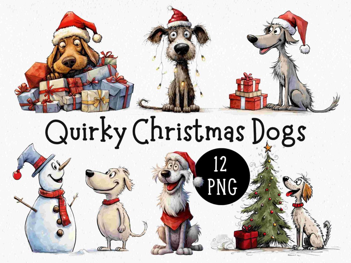 Festive Dog SVG Clipart Pack 12 Adorable Hilarious Canines