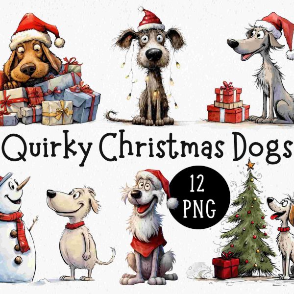 Festive Dog SVG Clipart Pack 12 Adorable Hilarious Canines