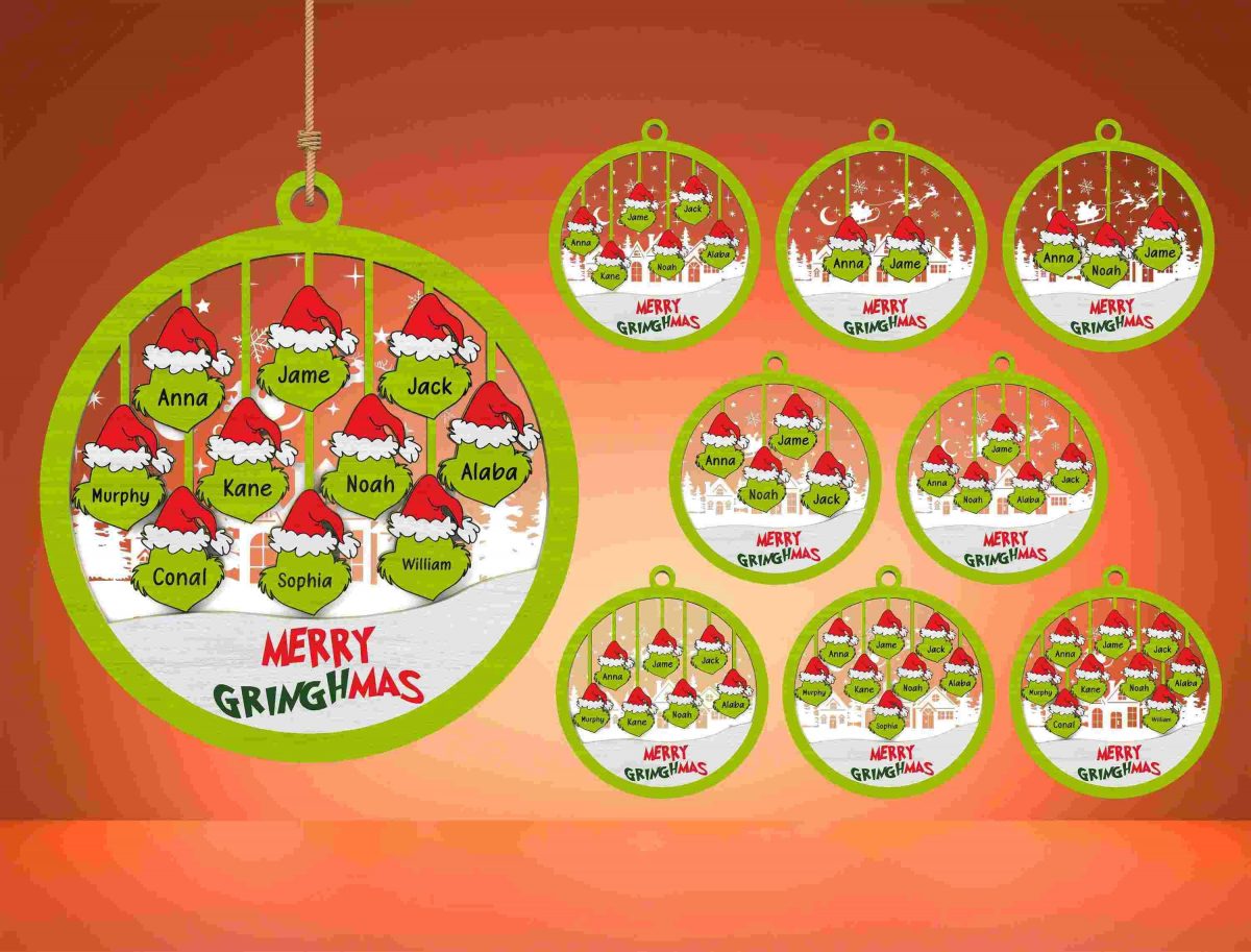 Festive Family Christmas Ornament Svg Set Merry Grinchmas Decor