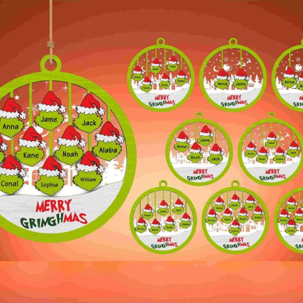 Festive Family Christmas Ornament Svg Set Merry Grinchmas Decor