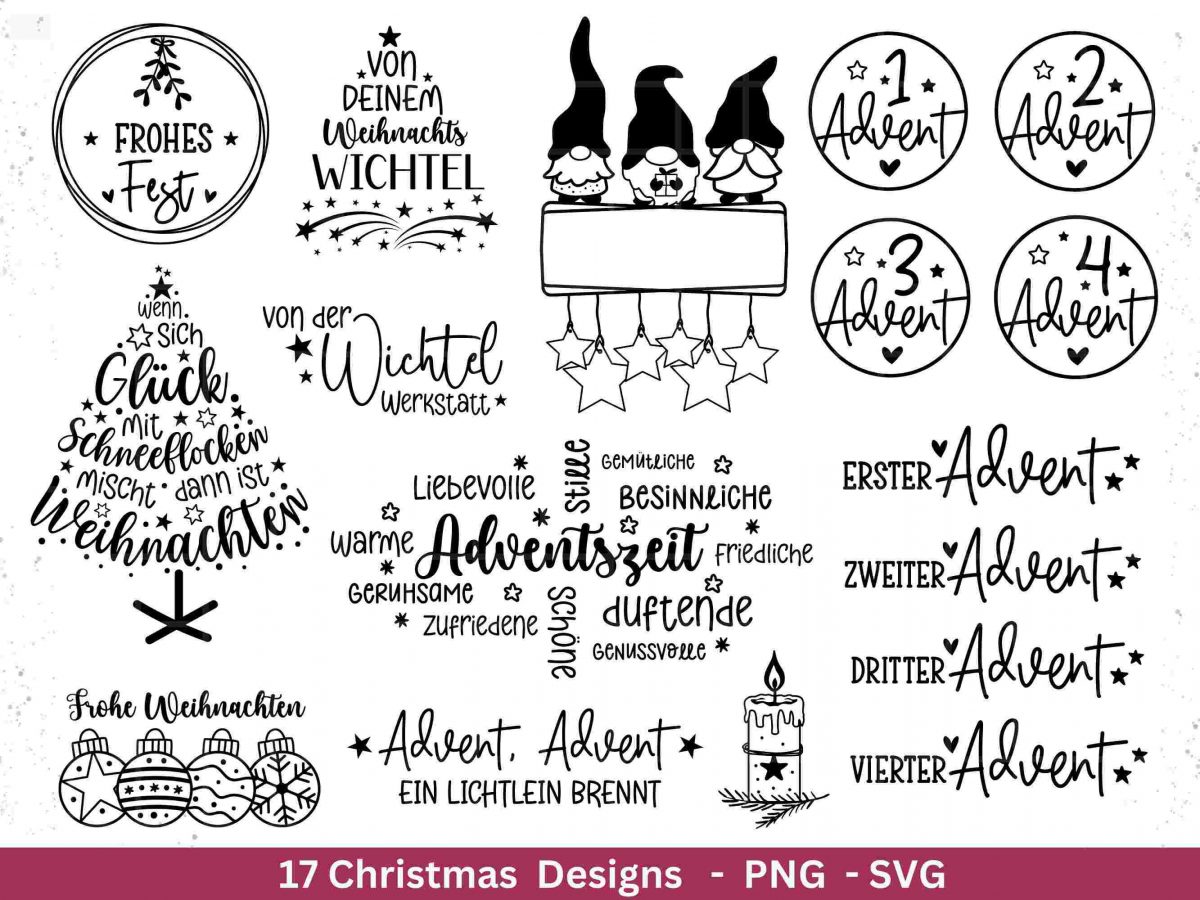 Festive German Christmas SVG PNG for Silhouette Cricut Advent