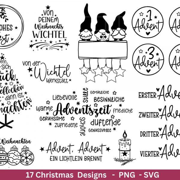 Festive German Christmas SVG PNG for Silhouette Cricut Advent