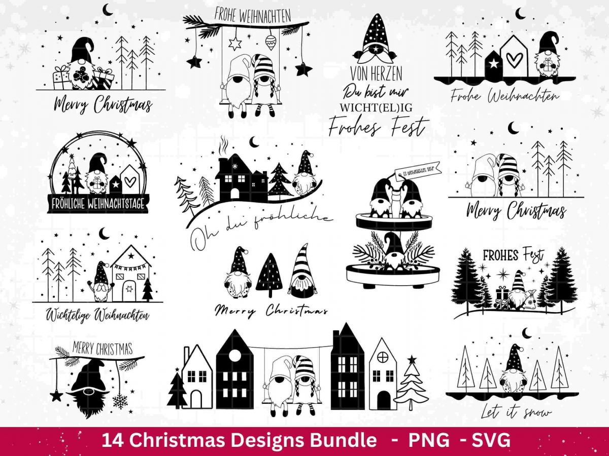 Festive German Christmas SVGs Lettering Houses Gnomes More