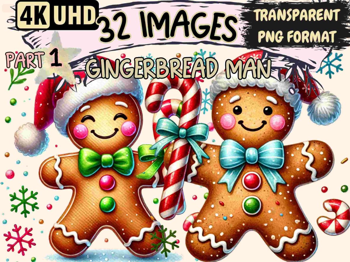 Festive Gingerbread Man SVG Clipart 32 Cookie Graphics Holiday