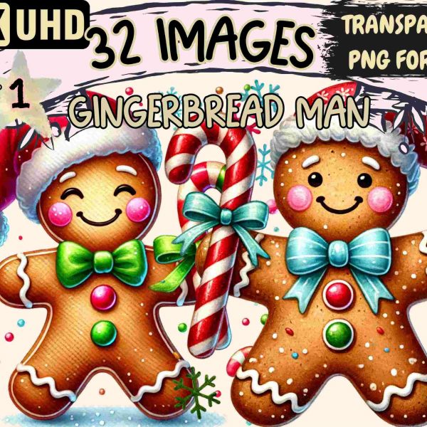 Festive Gingerbread Man SVG Clipart 32 Cookie Graphics Holiday