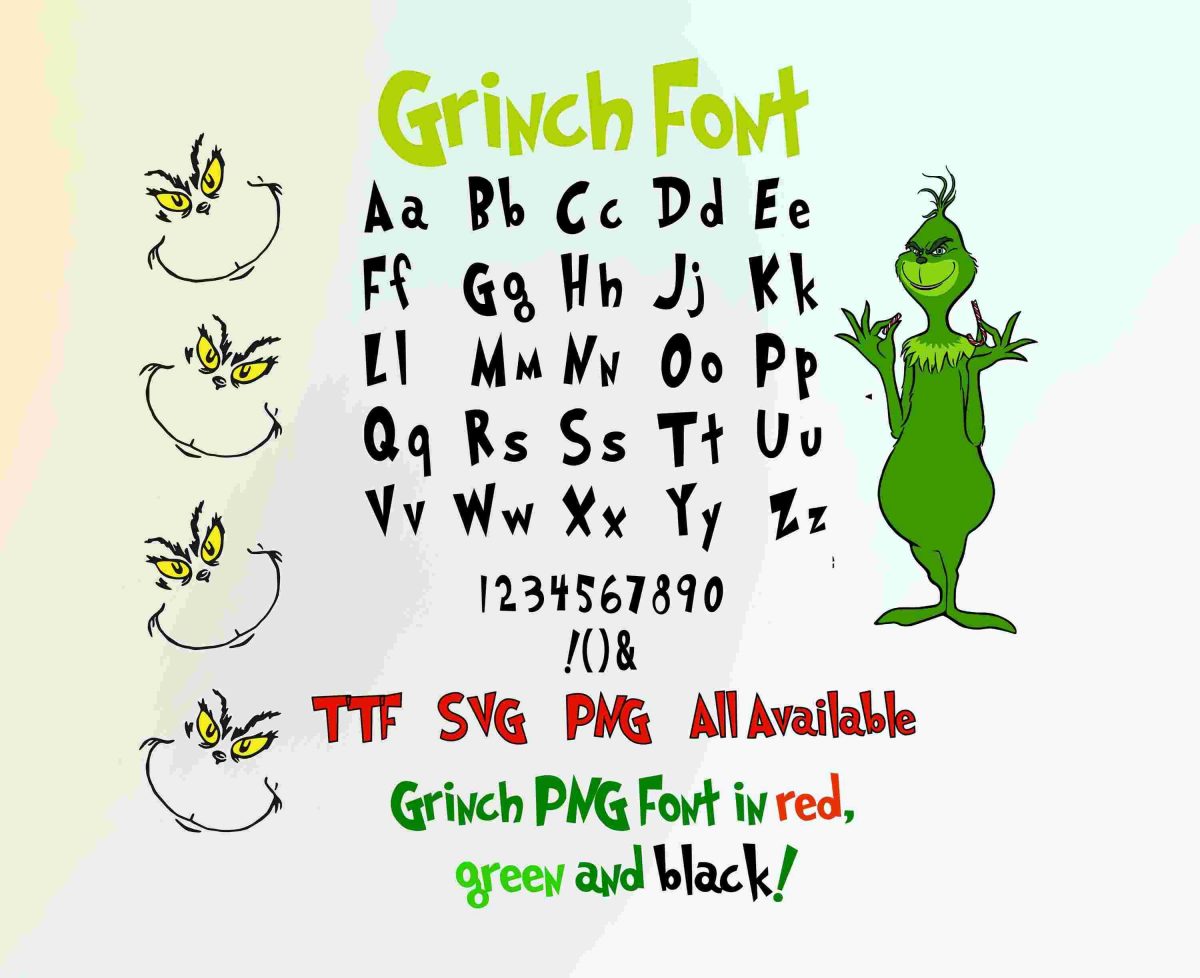 Festive Grinch Font SVG Bundle Christmas Letter Doodles Green