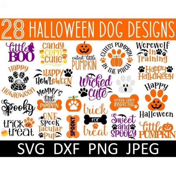 Festive Halloween Dog Bandana and Paw Print SVG Bundle for Digital