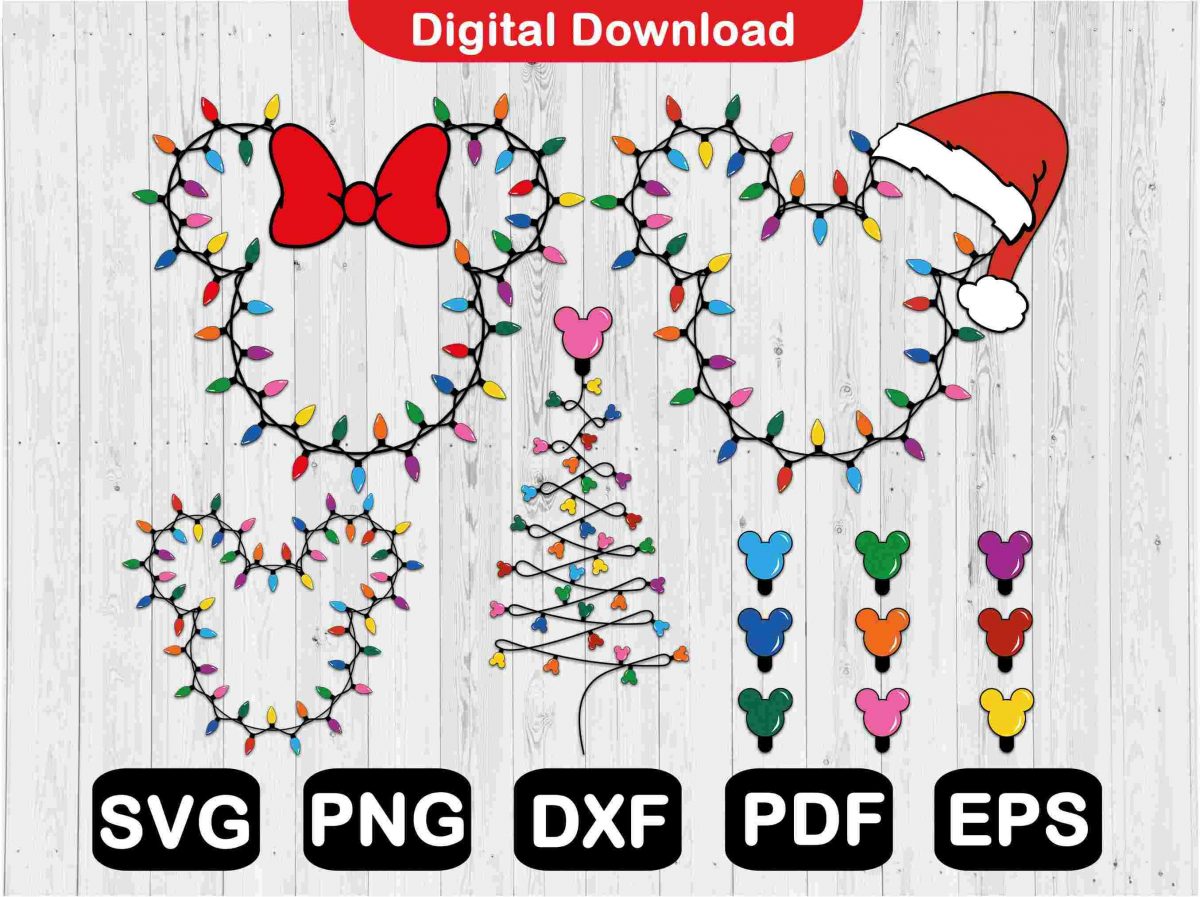 Festive Mickey Minnie Christmas Bundle Lights Svg more