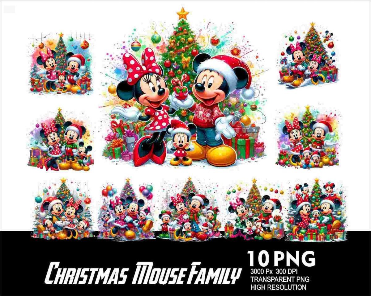 Festive Mouse Family SVG Design Set for Sublimation High Res Clipart