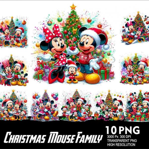 Festive Mouse Family SVG Design Set for Sublimation High Res Clipart