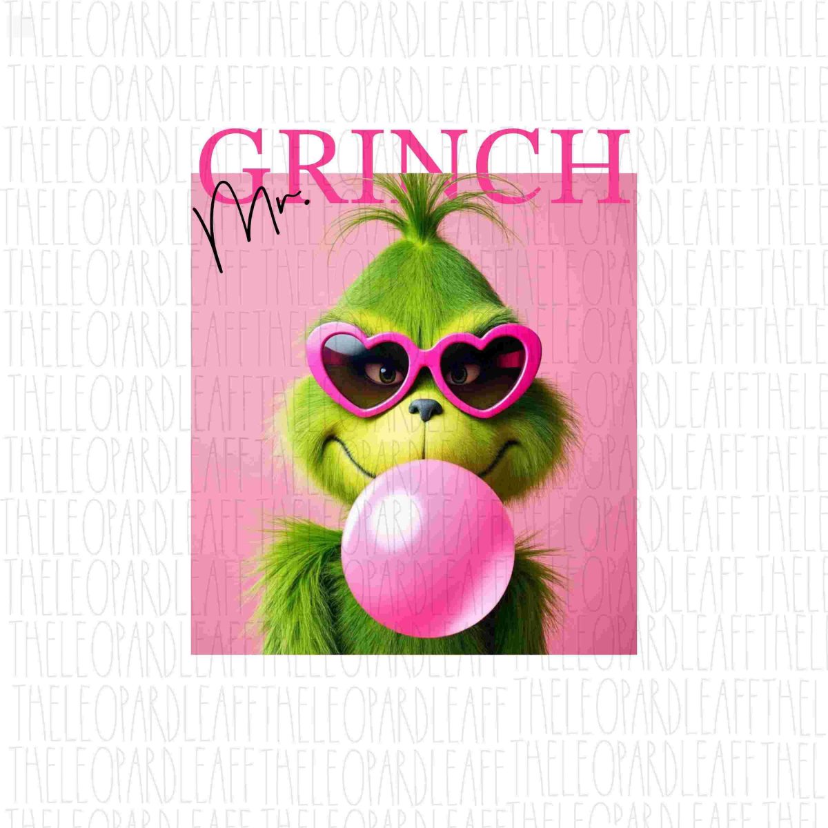 Festive Mr Grinch Bubblegum Christmas Digital Design PNG for