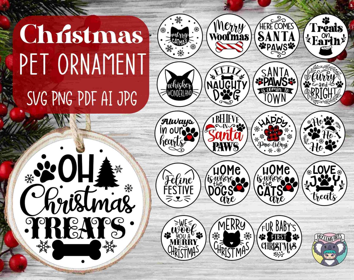 Festive Pet Ornament svg Bundle Dog Cat Christmas Ornaments Round