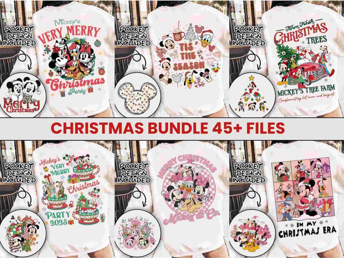 Festive Retro Christmas Mouse Bundle SVG Friends Cartoon Movie