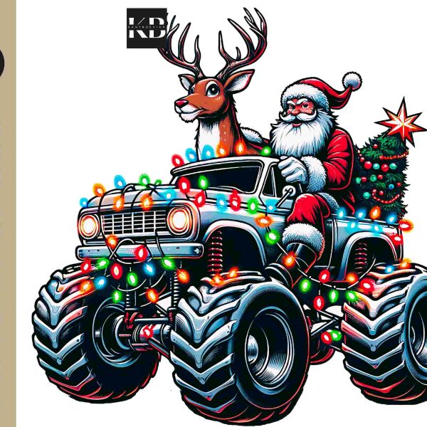 Festive Santa Monster Truck Christmas Lights SVG PNG Clipart for