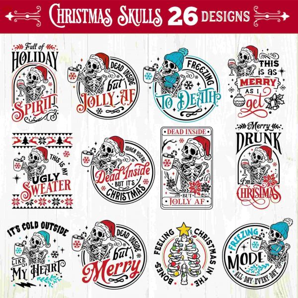 Festive Skulls Bundle Christmas Skeleton Funny SVGs